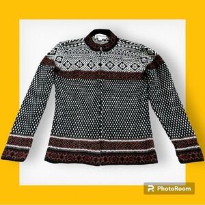 Caamano zip up sweater cardigan patterned 100% alpaca wool hand knit M